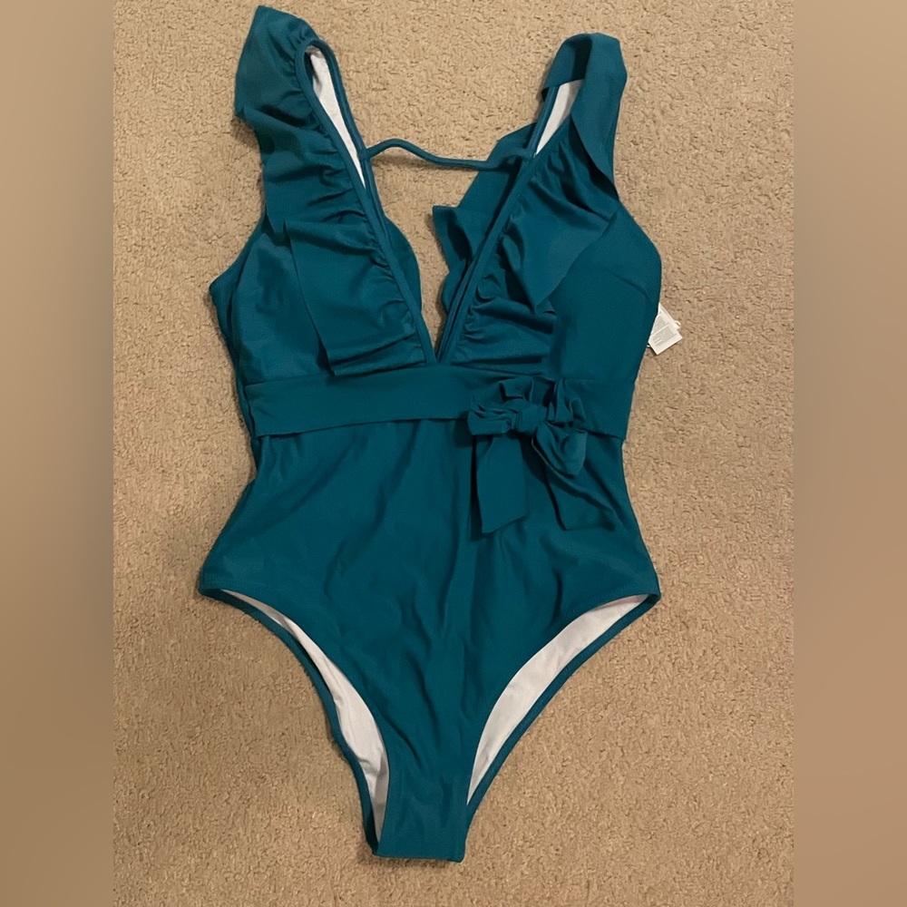 Ruffle Plunge V Neck Plus Size One Piece Swimsuit- Cupshe. Brand new with tags